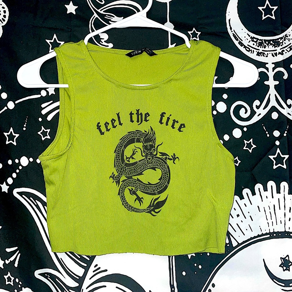 SHEIN Green dragon Feel the Fire Crop Top